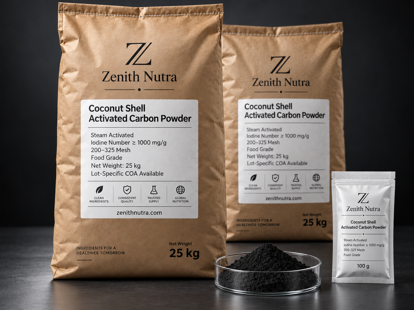 Coconut Shell Activated Carbon Powder sample sachet