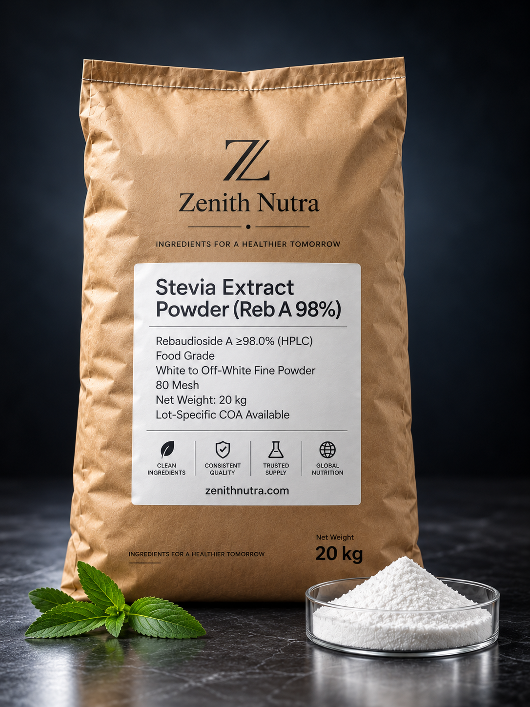 Stevia Extract Powder (Reb A 98%) sample sachet